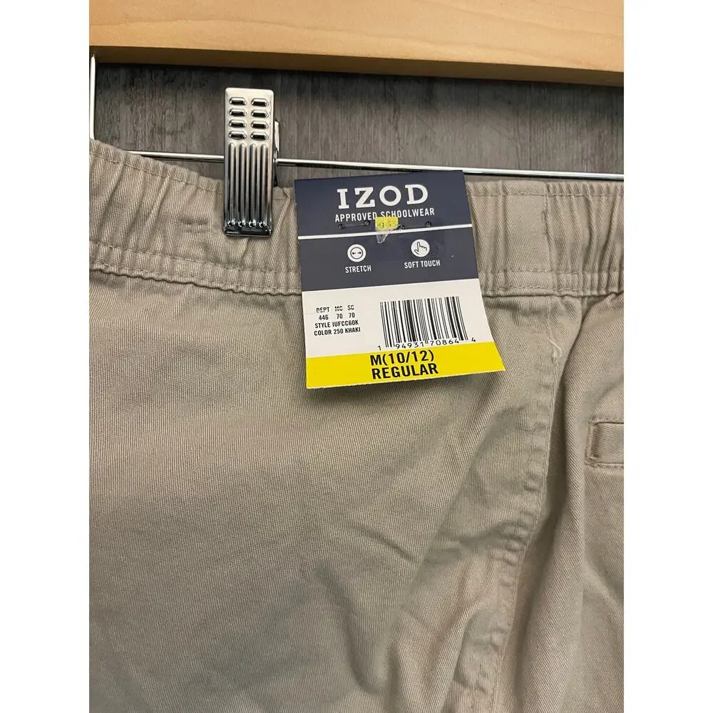 IZOD Boys 10/12 M Khaki School Uniform Jogger Pants Stretch NWT